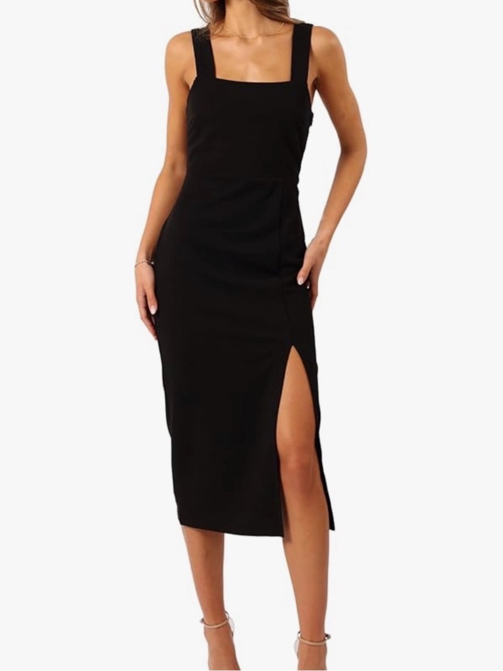 Petal & Pup Black Square-Neck Midi with High Side Slit